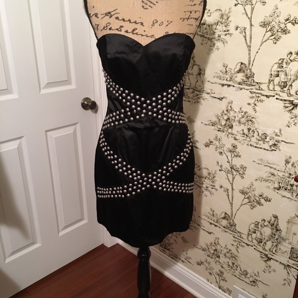 Strapless black cocktail dress